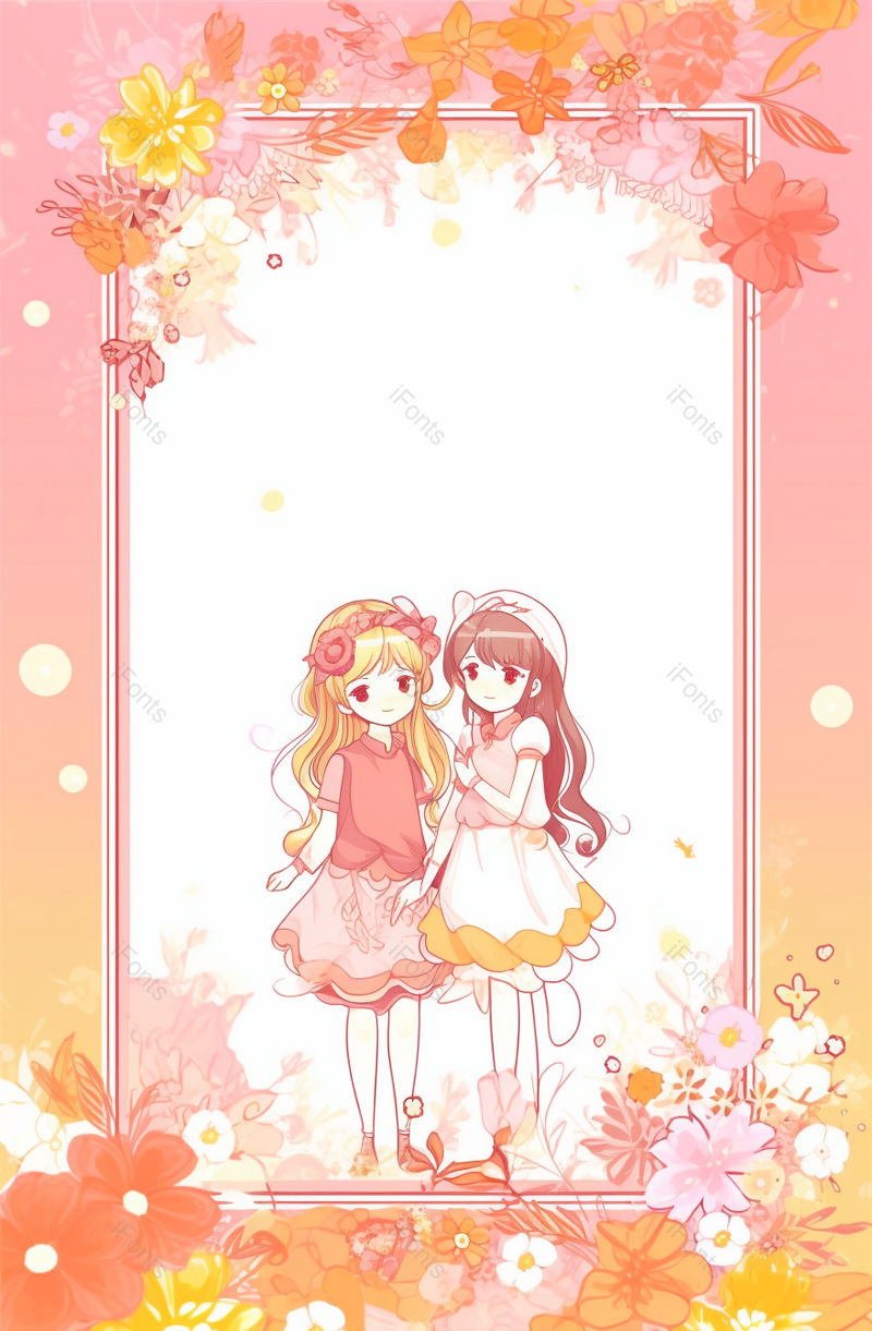 小清新小女孩手绘卡通边框背景图,插画/手绘图,插画/手绘图库,插画/手绘图下载,插画/手绘